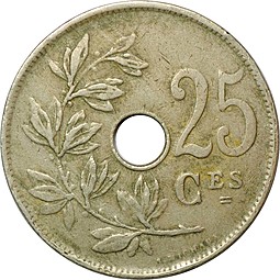Монета 25 сантимов 1922 Бельгия