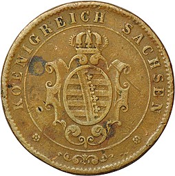 Монета 5 пфеннингов 1869 Саксония Германия