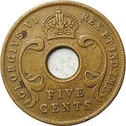 Монета 5 центов 1942 Британская Восточная Африка