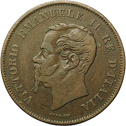 Монета 5 чентезимо 1867 М Италия