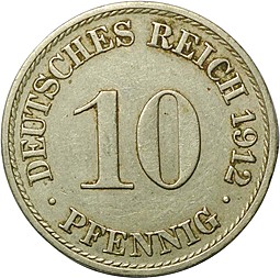 Монета 10 пфеннингов 1912 А Германия