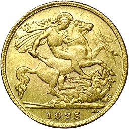 Монета 1/2 соверена 1925 ЮАР Великобритания