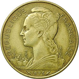 Монета 20 франков 1975 Французская территория Афара и Исса