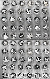 Полный набор 1 и 2 рубля 1993 - 2016 Красная книга серебро 60 монет