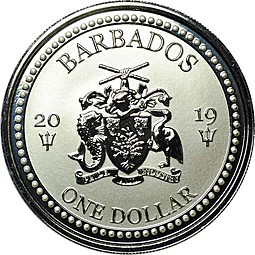 Монета 1 доллар 2019 Рыба Крылатка Барбадос