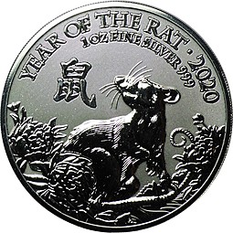 Монета 2 фунта 2020 Год крысы Великобритания
