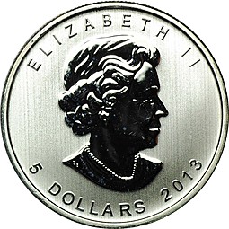 Монета 5 долларов 2013 Кленовый лист 25 лет Канада