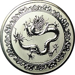 Монета 2 доллара 2019 Зеленый дракон Небесные животные Ниуэ