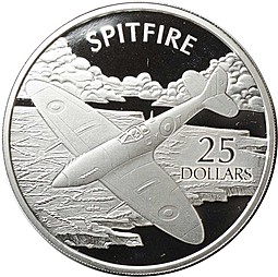 Монета 25 долларов 2003 Spitfire История Авиации Соломоновы острова