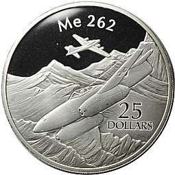 Монета 25 долларов 2003 Me 262 История Авиации Соломоновы острова