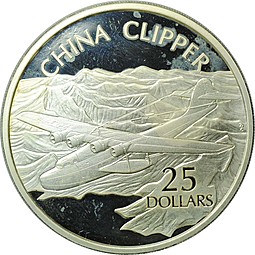 Монета 25 долларов 2003 China Clipper История Авиации Соломоновы острова