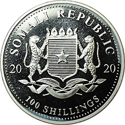 Монета 100 шиллингов 2020 Леопард Сомали