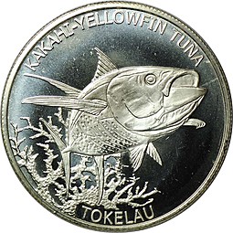 Монета 5 долларов 2014 Желтопёрый тунец Токелау