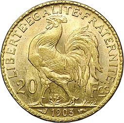 Монета 20 франков 1903 Франция