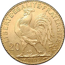 Монета 20 франков 1909 Франция