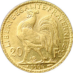 Монета 20 франков 1906 Франция