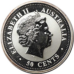 Монета 50 центов 1999 Год Кролика Лунар Лунный календарь Австралия