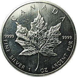 Монета 5 долларов 1988 Кленовый лист Канада