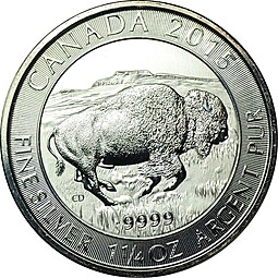 Монета 8 долларов 2015 Бизон Канада