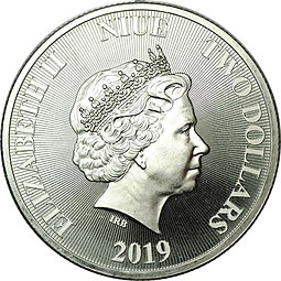 Монета 2 доллара 2019 Дерево Жизни Ниуэ