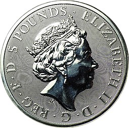 Монета 5 фунтов 2021 Звери Королевы - Белая борзая Ричмонда Великобритания