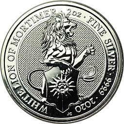 Монета 5 фунтов 2020 Звери Королевы - Белый лев Мортимера Великобритания