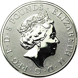 Монета 5 фунтов 2019 Звери Королевы - Сокол Плантагенетов Великобритания