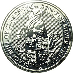 Монета 5 фунтов 2018 Звери Королевы - Черный бык Кларенса Великобритания