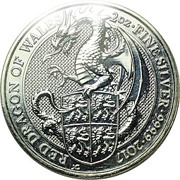 Монета 5 фунтов 2017 Звери Королевы - Красный дракон Уэльса Великобритания