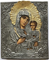 Икона Иверская Пресвятая Богородица. Оклад латунь 27 х 21,5 см