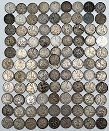Инвестиционный лот серебряные 50 копеек / полтинники 1922, 1924, 1925, 1926 годов - 100 монет