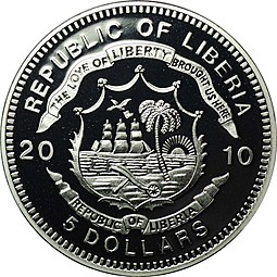 Монета 5 Долларов 2010 Дева Мария Либерия