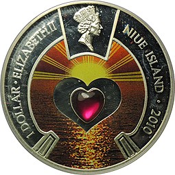 Монета 1 доллар 2010 Голуби Море любви Ниуэ