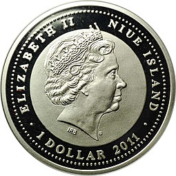 Монета 1 доллар 2011 Лунный календарь - Год Дракона Ниуэ