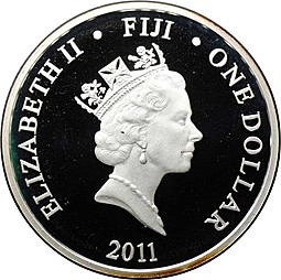 Монета 1 доллар 2011 Год Кролика Фиджи