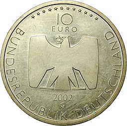 Монета 10 Евро 2002 50 лет Немецкому телевидению Германия