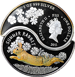 Набор 2 (1+1) доллар 2011 Год Кролика - Зимний и летний 2 монеты Фиджи