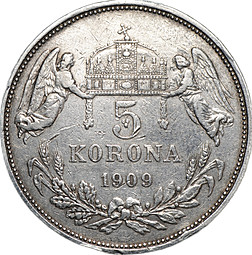 Монета 5 крон 1909 Австро-Венгрия