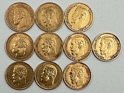 Инвестиционный лот золотые 5 рублей 1898-1899 Николая 2 - 15 монет 