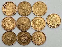 Инвестиционный лот золотые 5 рублей 1898-1899 Николая 2 - 10 монет 