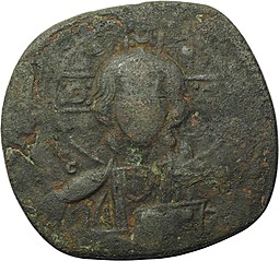 Монета Фоллис 1028-1034 Роман III Христос Пантократор Византийская Империя