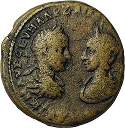 Монета 5 ассариев 222-235 Александр Север и Юлия Мамея Римская Империя, провинция Мезия