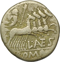 Монета Денарий 136 до н.э. Антестий Грагул Римская Республика