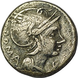 Монета Денарий 109 до н.э. Л. Фламиний Хилон Римская Республика