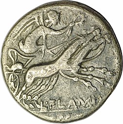 Монета Денарий 109 до н.э. Л. Фламиний Хилон Римская Республика
