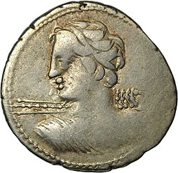 Монета Денарий 84 до н.э. Г. Лициний Мацер Римская Республика