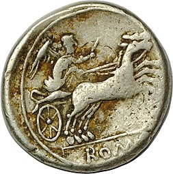 Монета Денарий 157-156 до н.э. анонимный Римская Республика