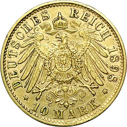 Монета 10 марок 1898 D Германия Бавария