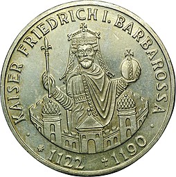 Монета 10 марок 1990 F 800 лет со дня смерти Фридриха I Барбаросса Германия ФРГ