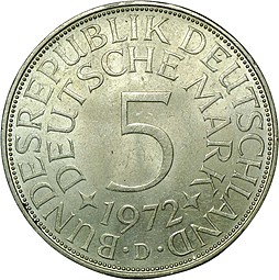 Монета 5 марок 1972 D Германия ФРГ